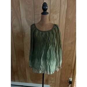 Belle France Green Ombre Silk Blend Sequin Cuff Blouse Medium